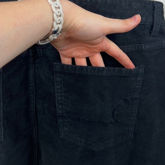 American Eagle AE Black Corduroy Frayed Hem Overall Mini Dress Size Medium - Picture 4 of 9